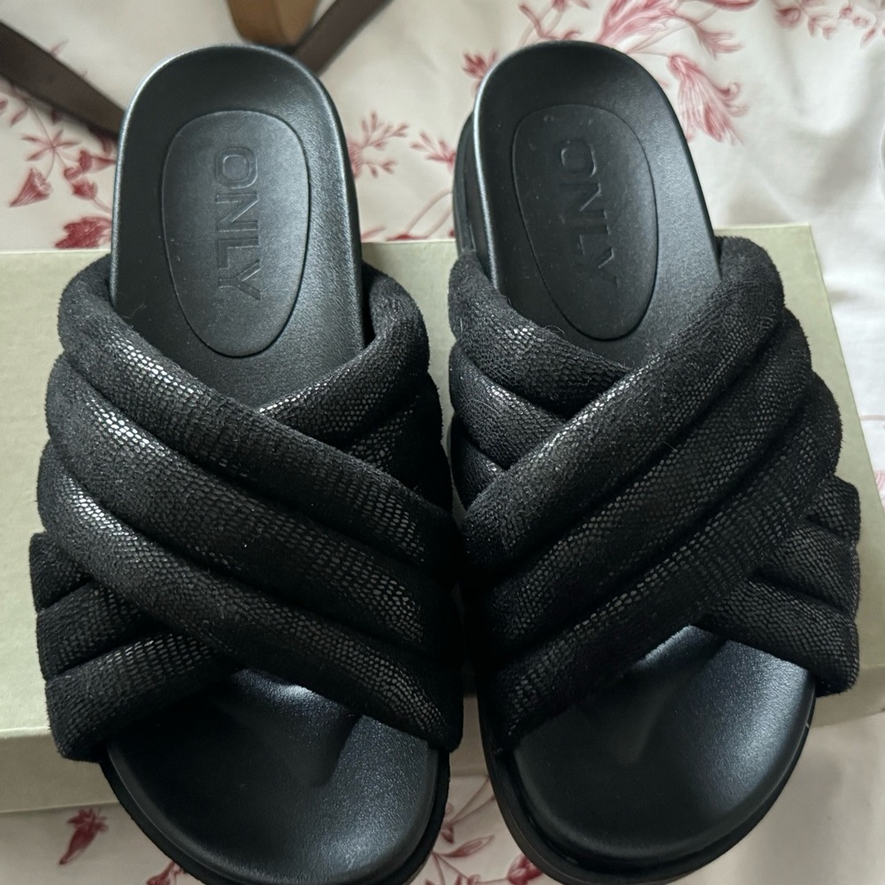 Black slip on sandals